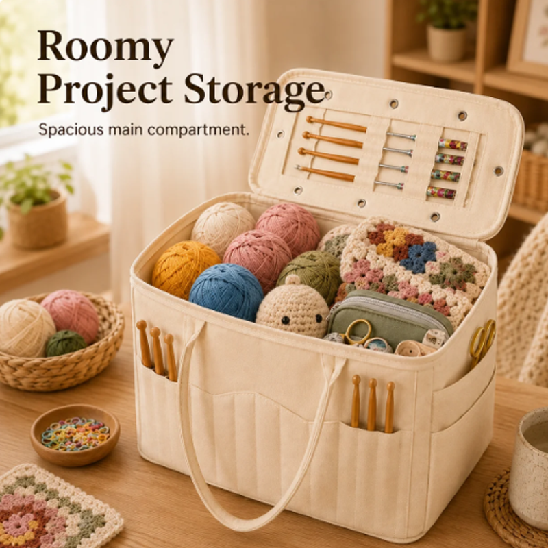 Canvas yarn storage bag for knitting and crochet