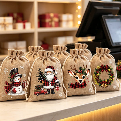 Reusable Christmas Drawstring Gift Bags – 10 × 15 cm