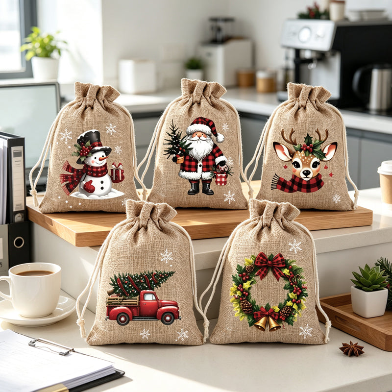 Reusable Christmas Drawstring Gift Bags – 10 × 15 cm