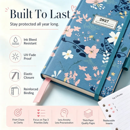 2027 Floral Weekly Planner – A5 Organizer with Monthly Index Tabs