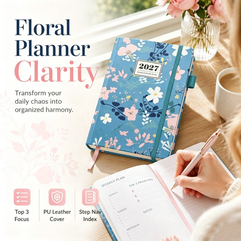 2027 Floral Weekly Planner – A5 Organizer with Monthly Index Tabs