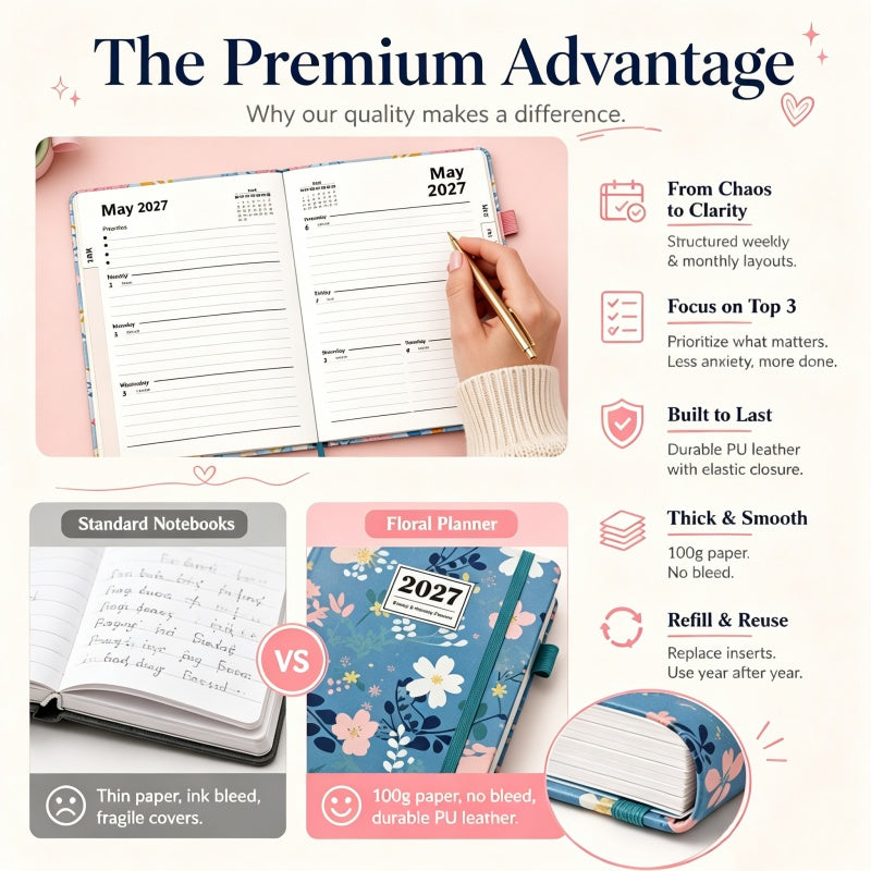 2027 Floral Weekly Planner – A5 Organizer with Monthly Index Tabs