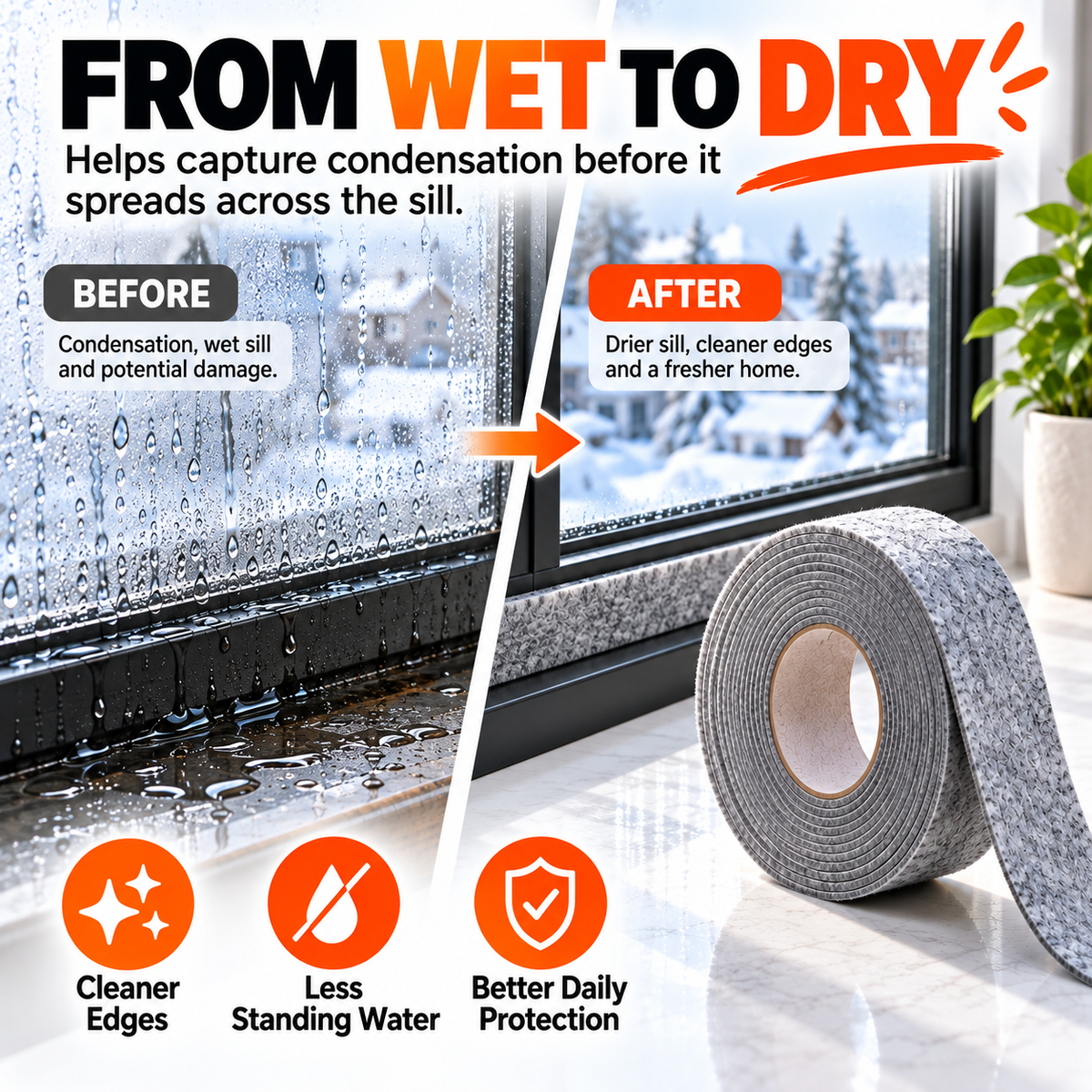 Self-Adhesive Window Condensation Absorbent Felt Strip