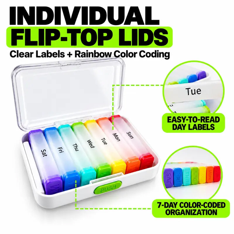 💊 Detachable Weekly Rainbow Pill Organizer - Moisture Proof Vitamin Case 🌈