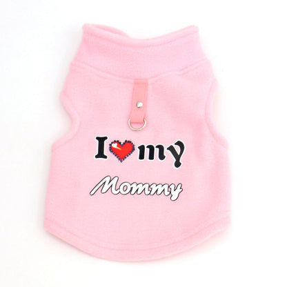 Little Love Cozy Plush Dog Vest – Warm Sleeveless Pet Sweater with Built-In Leash Ring, Cute Love Daddy & Mommy Designs