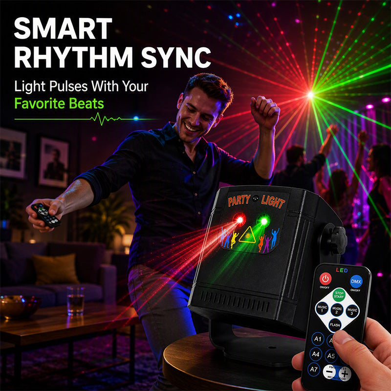 🎶 Music-Sync Party Laser Light – 68 Dynamic Patterns + Remote