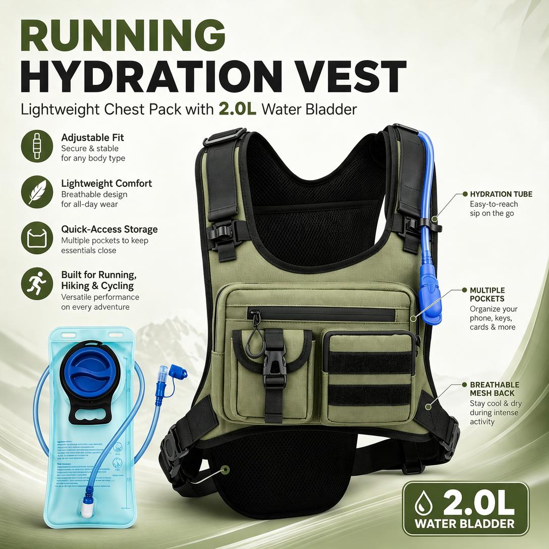 🏃 2.0L Hydration Vest – Lightweight Running Chest Pack for Hiking, Cycling & Marathon