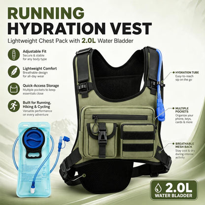 🏃 2.0L Hydration Vest – Lightweight Running Chest Pack for Hiking, Cycling & Marathon