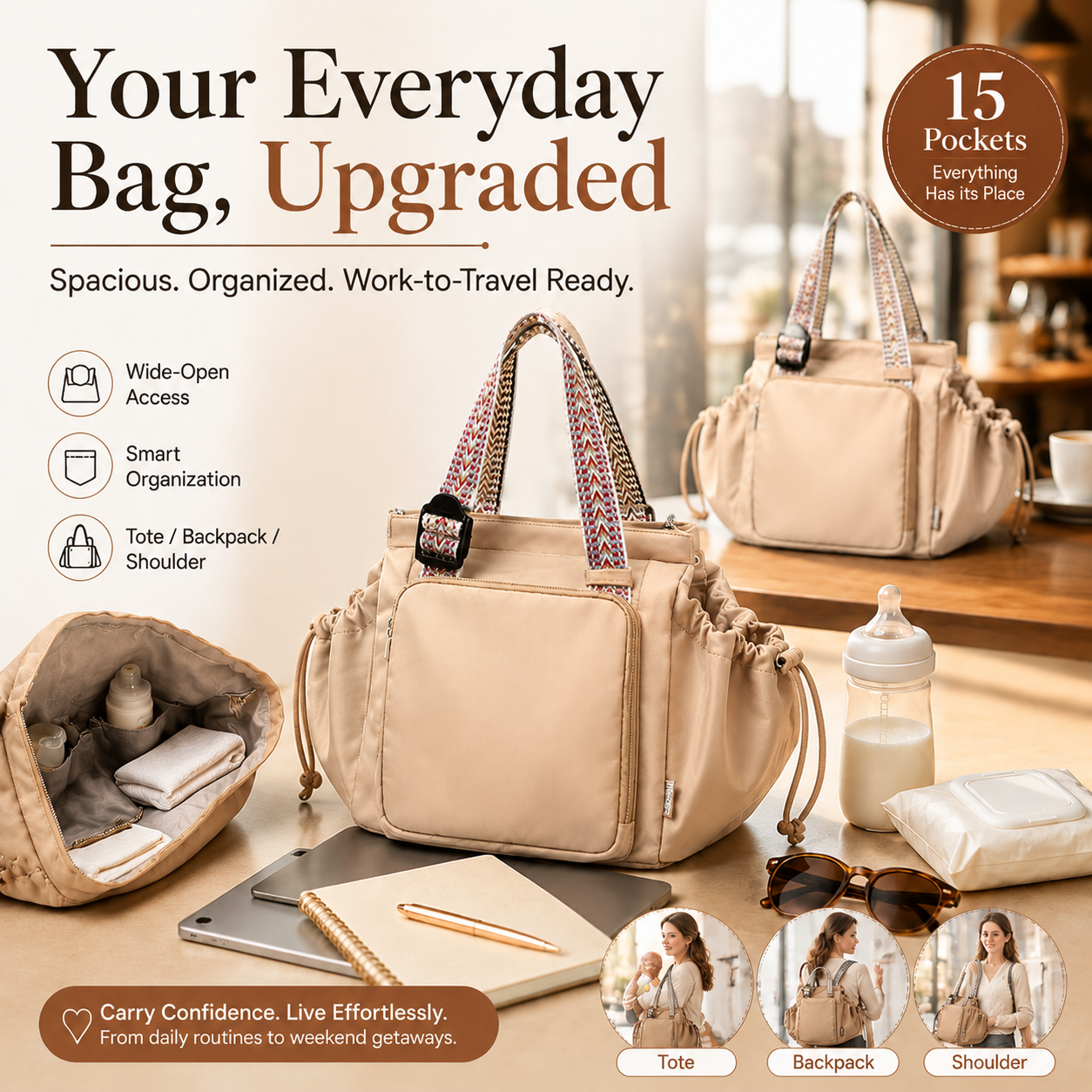 👜 The Everyday Tote That Keeps Everything Organized – 15 Pockets